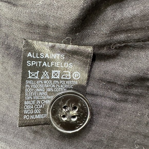 All Saints Obia Coat Size 6 Black Peplum Double Breasted Wool-Blend Gwen RARE - Picture 8 of 13